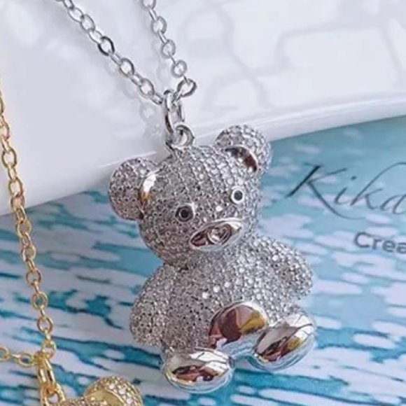 Beautiful‎ Silver Teddy Bear Crystal Necklace, Bling, Cute for Wife, Daughter - Picture 1 of 2